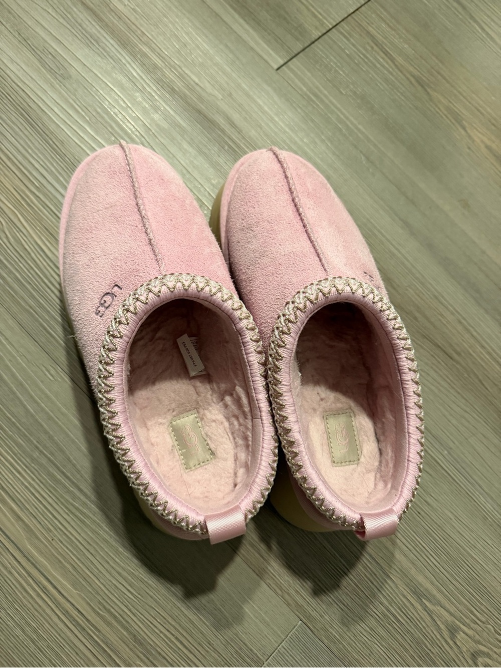 UGG Light Pink Suede Shearling Slip-Ons